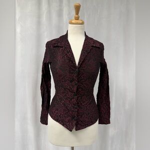 Mexx Vintage Women's Goth Burgundy & Black Fitted Button-Up Shirt Size S